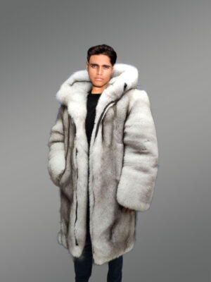 Luxury Full Skin Blue Fox Fur Jacket for Men
