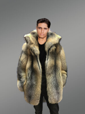 Luxury Full Skin Golden Island Fox Fur Coat for Men (1)
