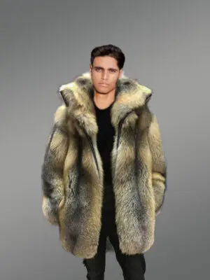 Luxury Full Skin Golden Island Fox Fur Coat for Men (1)