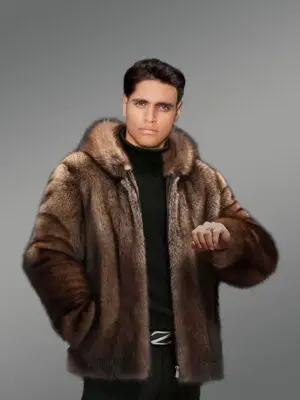 Mink Fur Men Coat with Detachable Luxury Hood