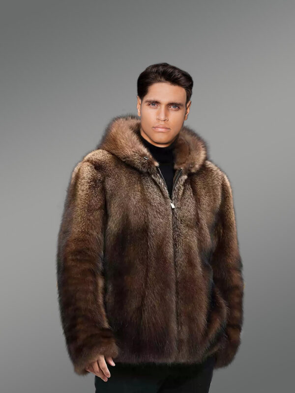 Mink Fur Men Coat with Detachable Luxury Hood - Image 2