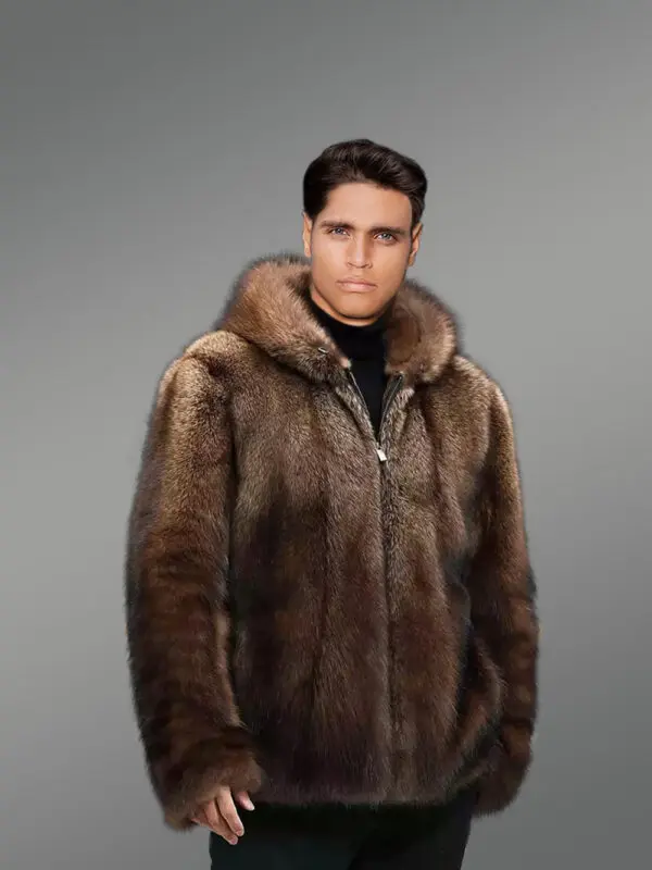 Mink Fur Men Coat with Detachable Luxury Hood - Image 2