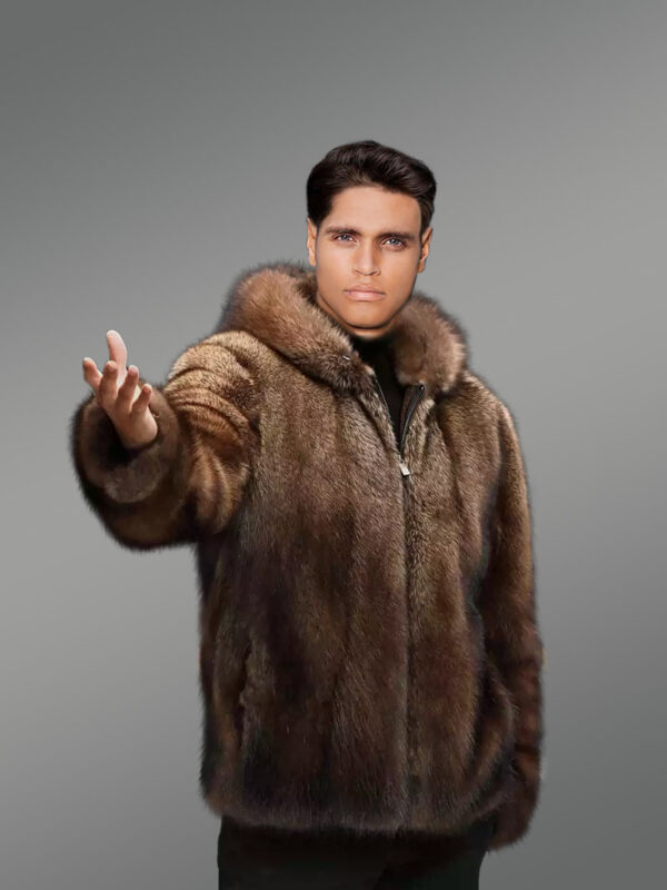 Mink Fur Men Coat with Detachable Luxury Hood - Image 5