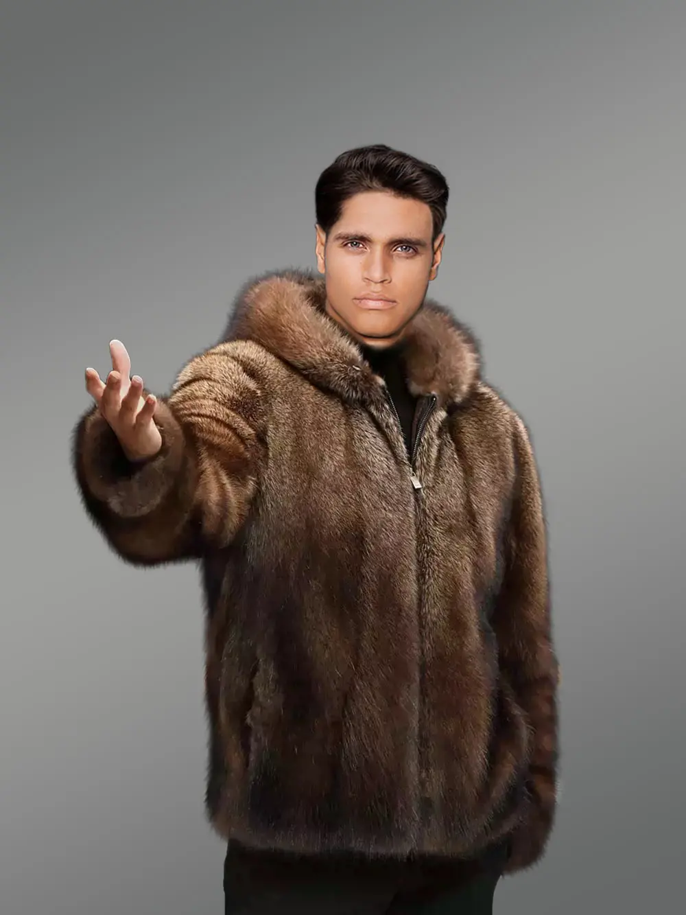 Mink Fur Men Coat with Detachable Luxury Hood - Image 5