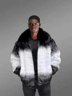 Men Mink Fur Bomber Jacket with Hood