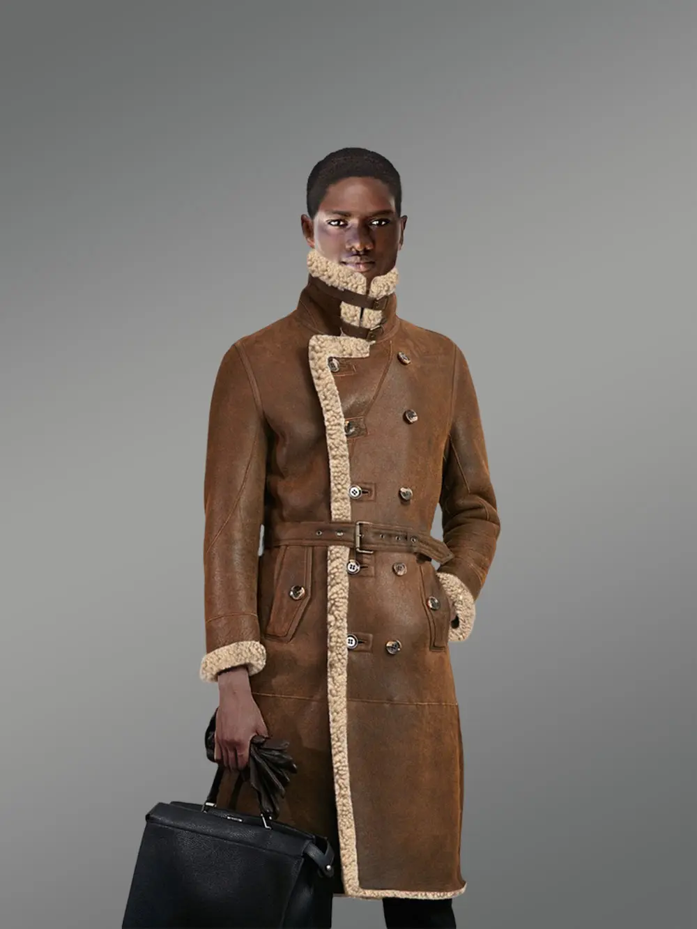 Men’s Authentic Shearling Long Coat in Brown for Greater Charm - Image 2