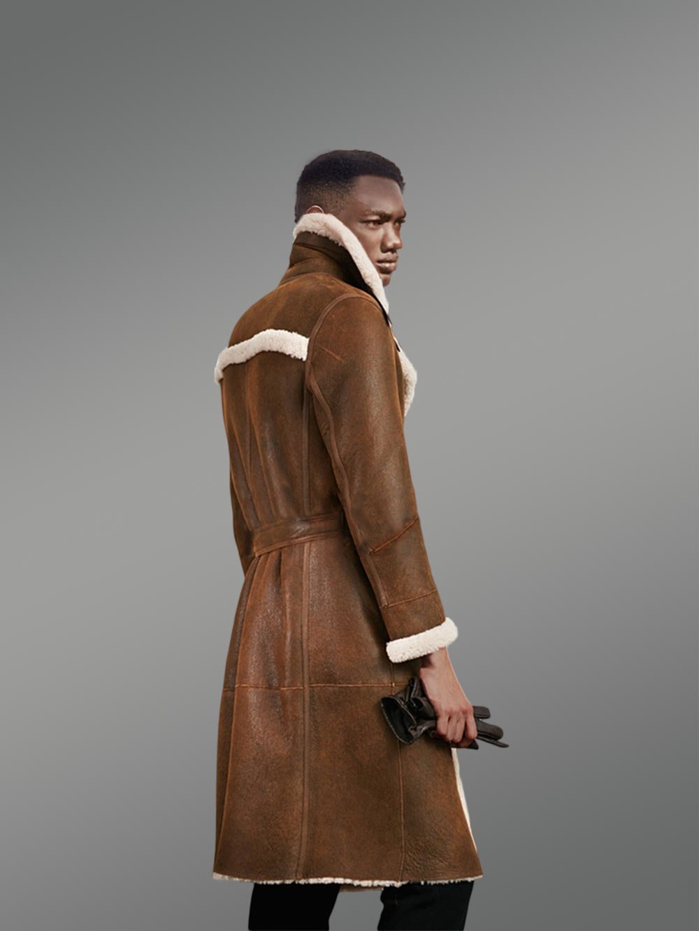 Men’s Authentic Shearling Long Coat in Brown for Greater Charm - Image 3
