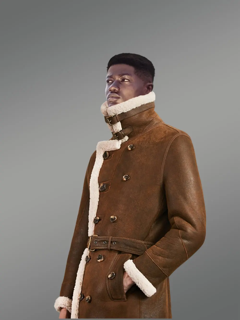 Men’s Authentic Shearling Long Coat in Brown for Greater Charm - Image 4