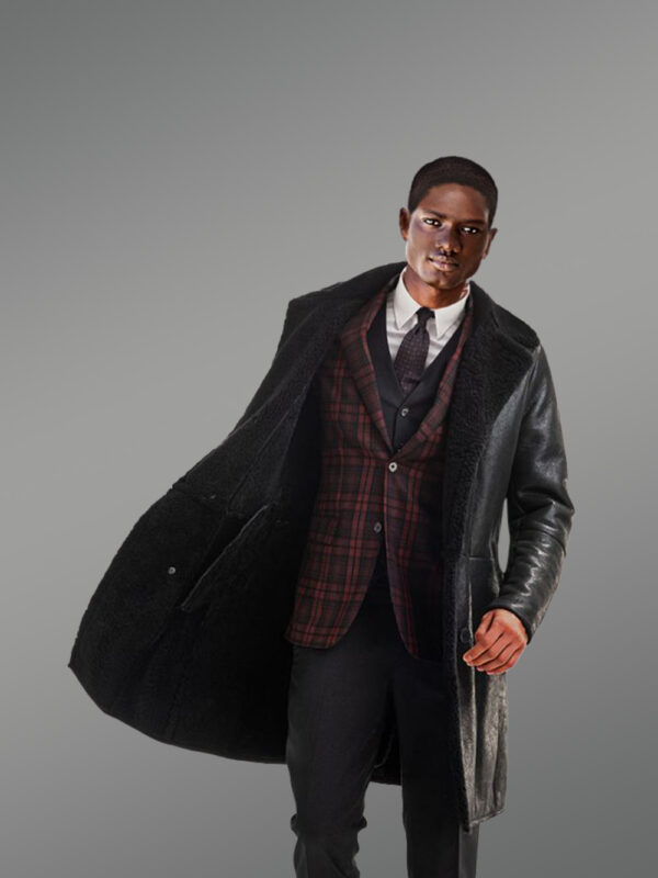 Men’s Black Classy Long Shearling Coat