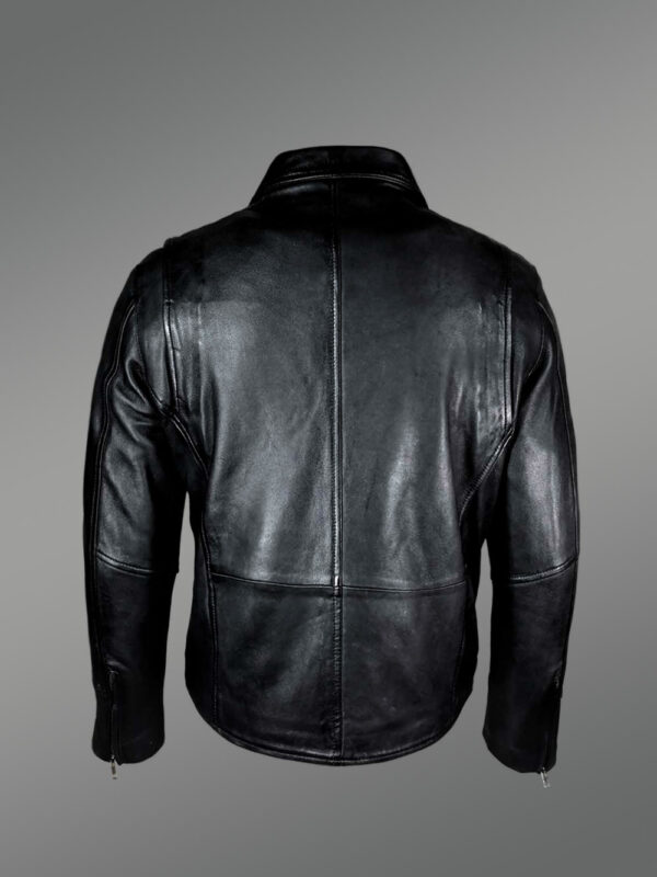 Men’s Black Leather Jacket with Firm Stand Collar