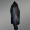 Men’s Black Leather Jacket with Firm Stand Collar