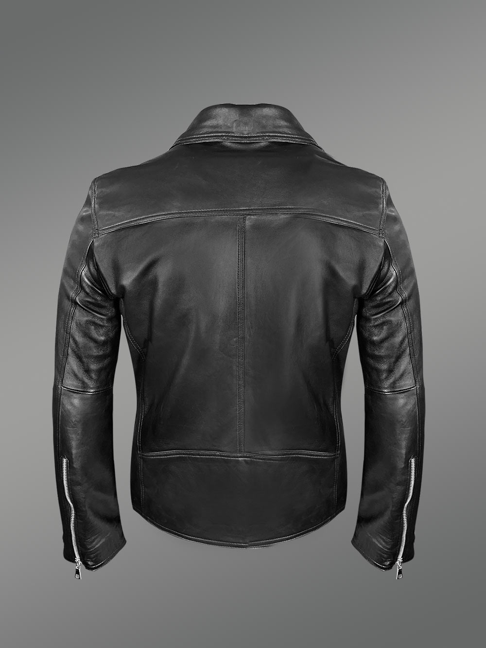 Black Leather Motorcycle Biker Jacket for Men