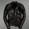 Men’s Classy Coal-Black Collarless Real Leather Sturdy Winter Jacket