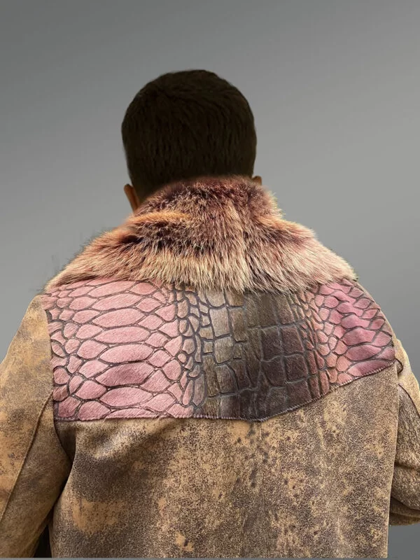 Men's Shearling Coat with Fox Fur Collar and Original Python Skin Trims - Image 5