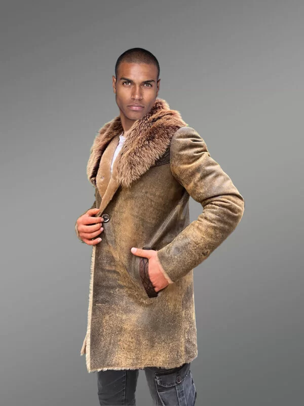 Men's Shearling Coat with Fox Fur Collar and Original Python Skin Trims - Image 2