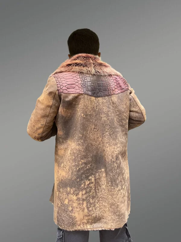 Men's Shearling Coat with Fox Fur Collar and Original Python Skin Trims - Image 4