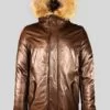 Men’s Coffee Real Leather Parka with Raccoon Trim on Hood