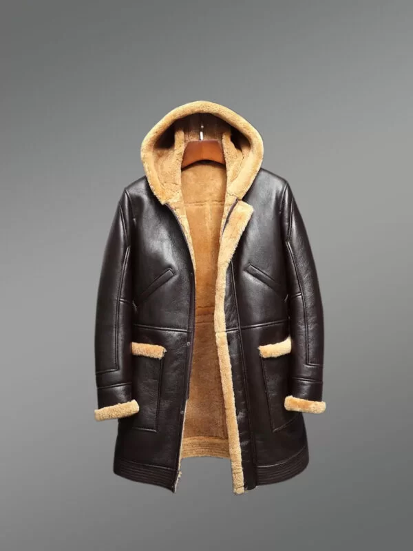Mens Authentic Shearling Coat with Hood For Maximum Protection & Style - Image 2