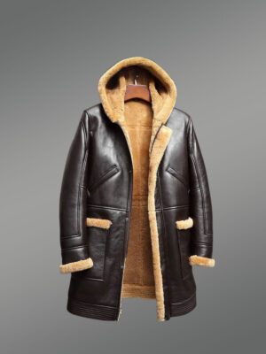 Mens Authentic Shearling Coat with Hood For Maximum Protection & Style