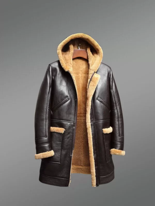 Mens Authentic Shearling Coat with Hood For Maximum Protection & Style
