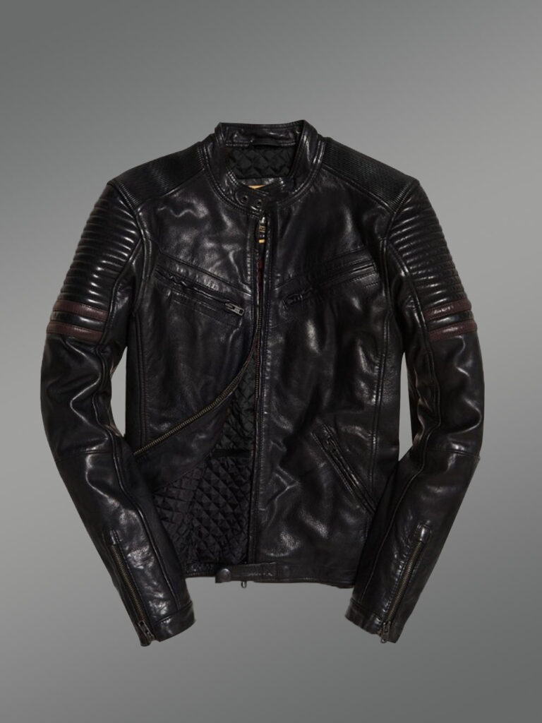Band Collar Leather Jacket