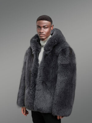 Mens Fox Fur Coat with Hood