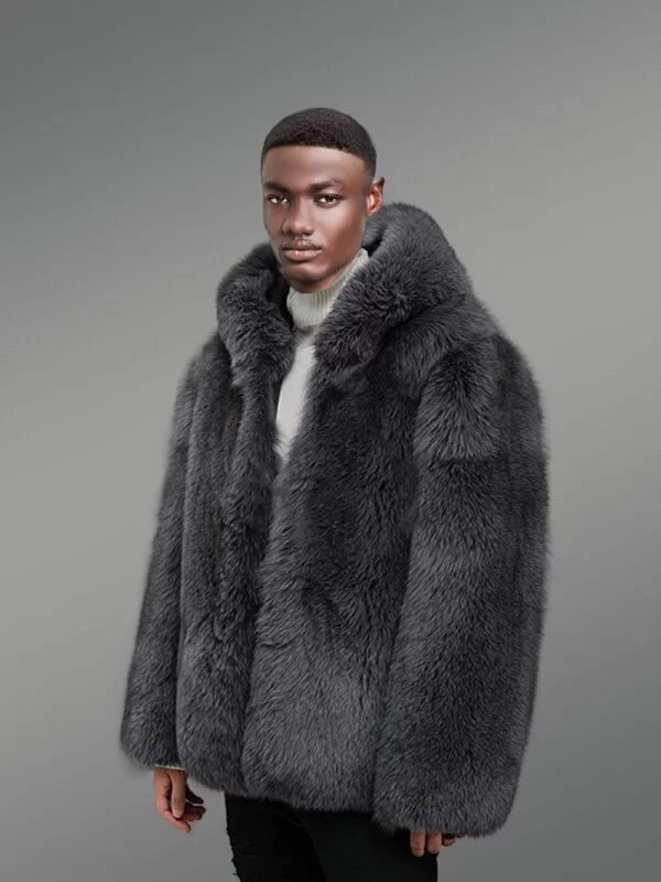 Mens Fox Fur Coat with Hood