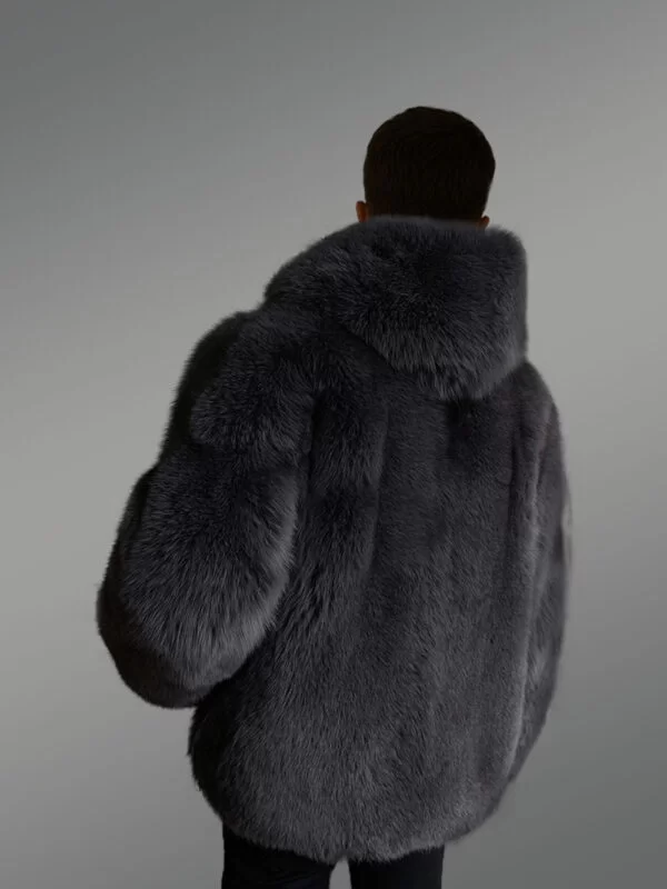 Mens Fox Fur Coat with Hood - Image 7