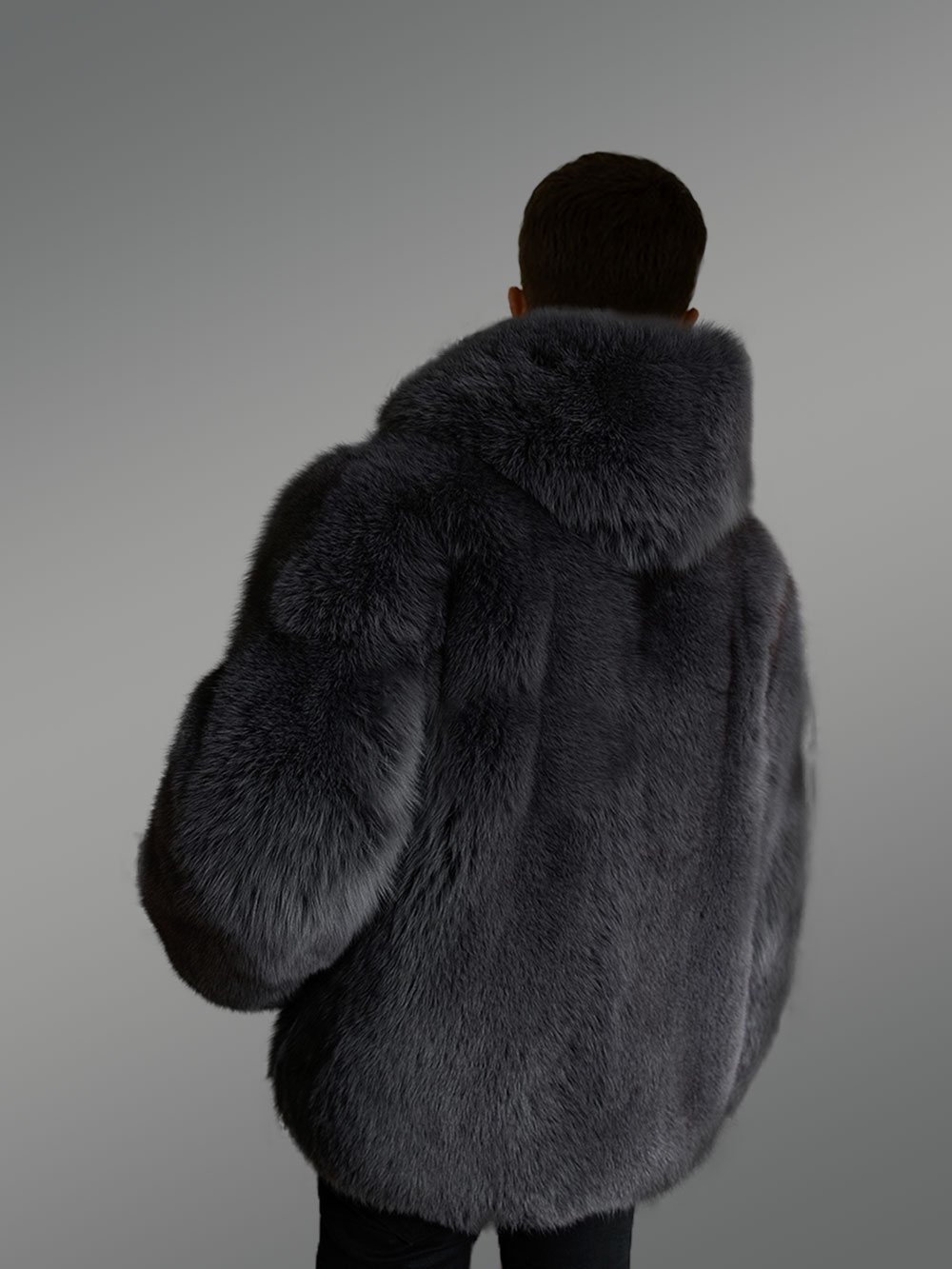Mens Fox Fur Coat with Hood - Image 7
