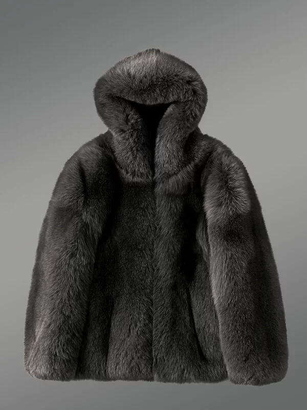 Mens Fox Fur Coat with Hood - Image 6