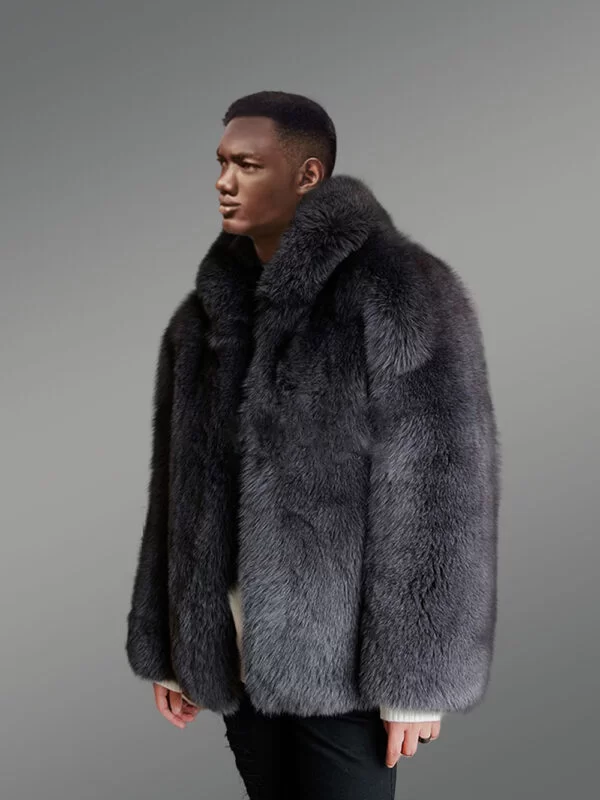 Mens Fox Fur Coat with Hood - Image 5