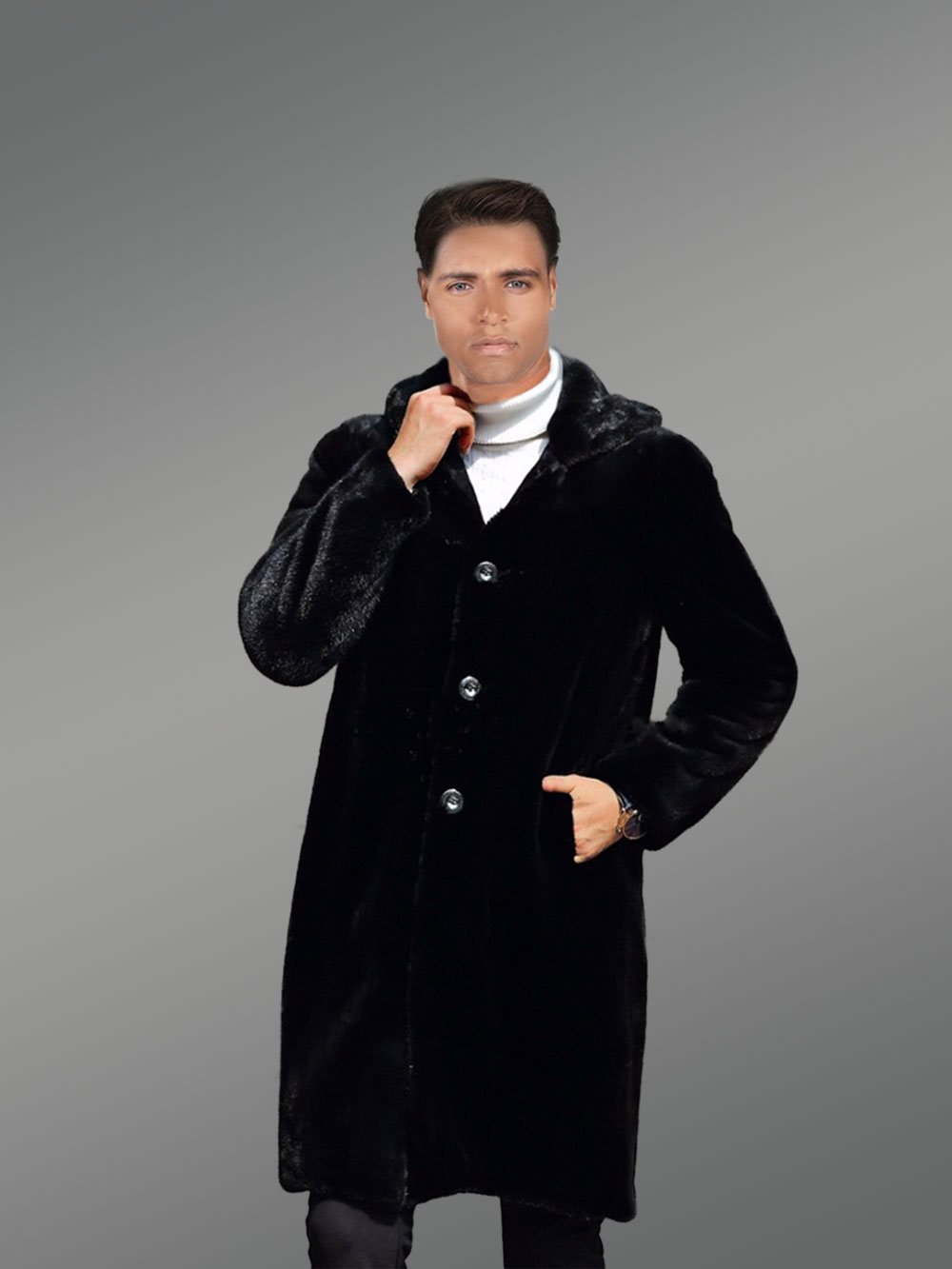 Full Skin Mink Fur Long Coat with Hood - Image 3