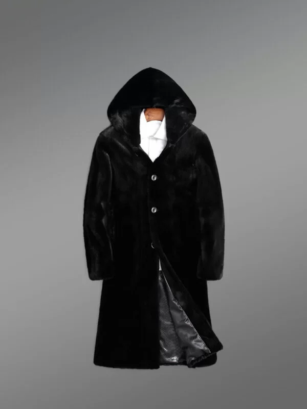 Full Skin Mink Fur Long Coat with Hood - Image 4
