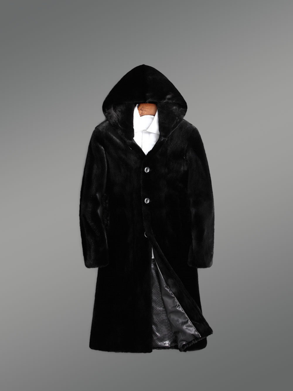 Full Skin Mink Fur Long Coat with Hood - Image 4