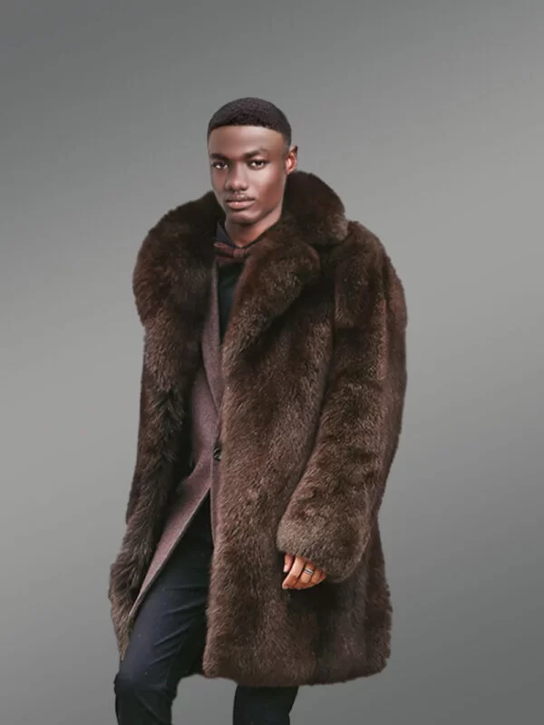 Mens Dark Brown Fox Fur Coat - Image 2