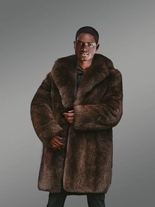 Mens Dark Brown Fox Fur Coat - Image 3