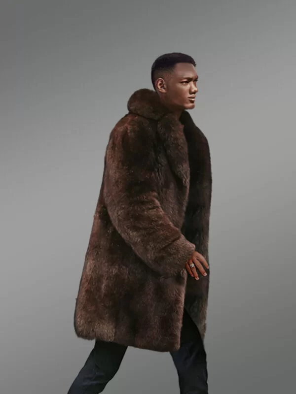 Mens Dark Brown Fox Fur Coat - Image 4