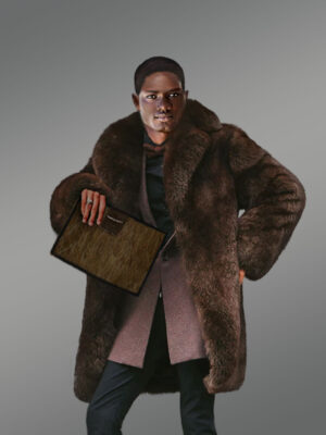 Mens Dark Brown Fox Fur Coat