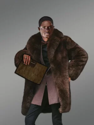 Mens Dark Brown Fox Fur Coat