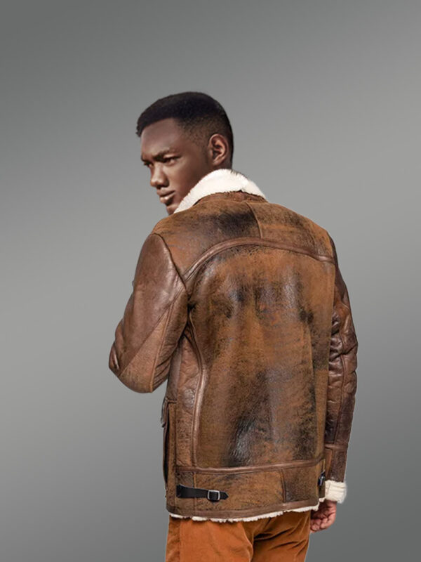 Men’s Sheepskin Shearling Suede Fitted Lamb Fur Jacket - Image 4