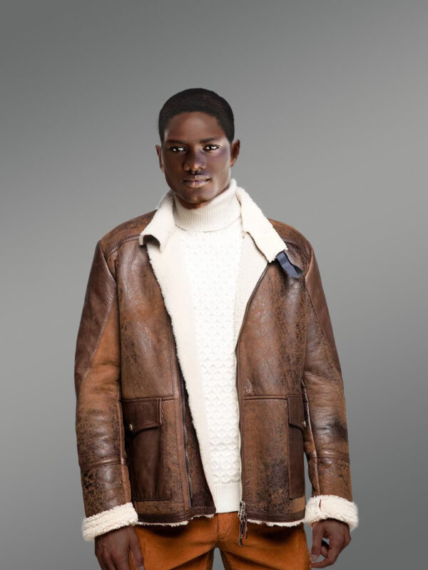 Men’s Sheepskin Shearling Suede Fitted Lamb Fur Jacket - Image 2