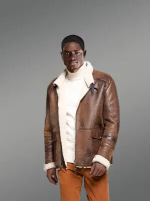 Men’s Sheepskin Shearling Suede Fitted Lamb Fur Jacket