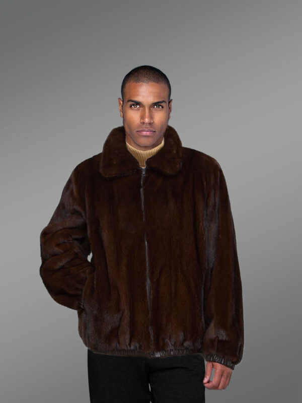 Men’s Mahogany Brown Reversible Real Full Skin Mink Fur Straight Warm Winter Coat (Copy) - Image 3