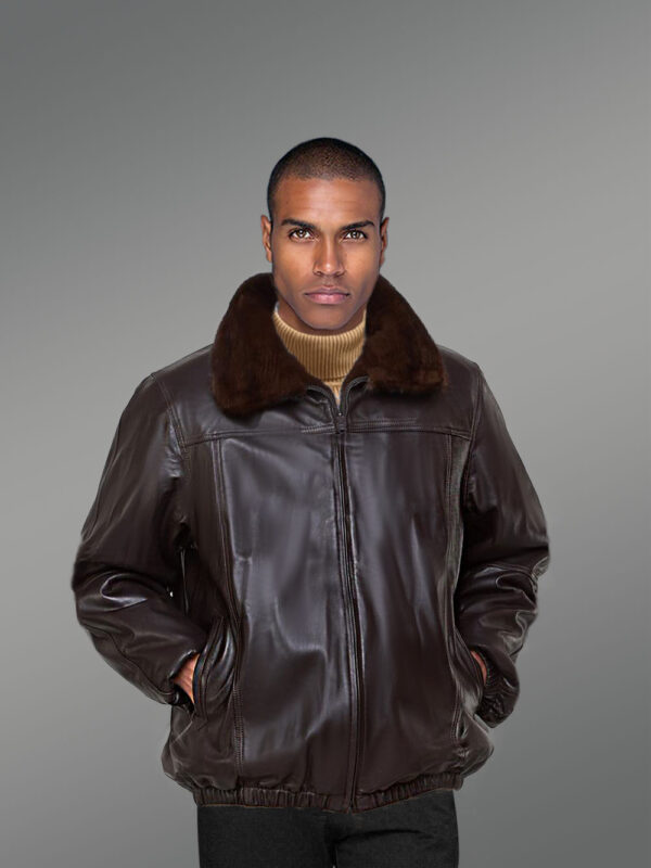 Men’s Mahogany Brown Reversible Real Full Skin Mink Fur Straight Warm Winter Coat (Copy) - Image 2
