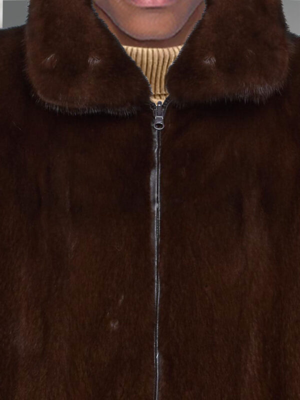 Men’s Mahogany Brown Reversible Real Full Skin Mink Fur Straight Warm Winter Coat (Copy) - Image 5
