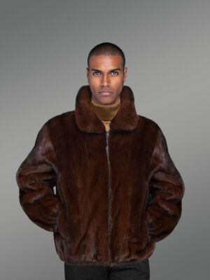 Men’s Mahogany Brown Reversible Real Full Skin Mink Fur Straight Warm Winter Coat (Copy)