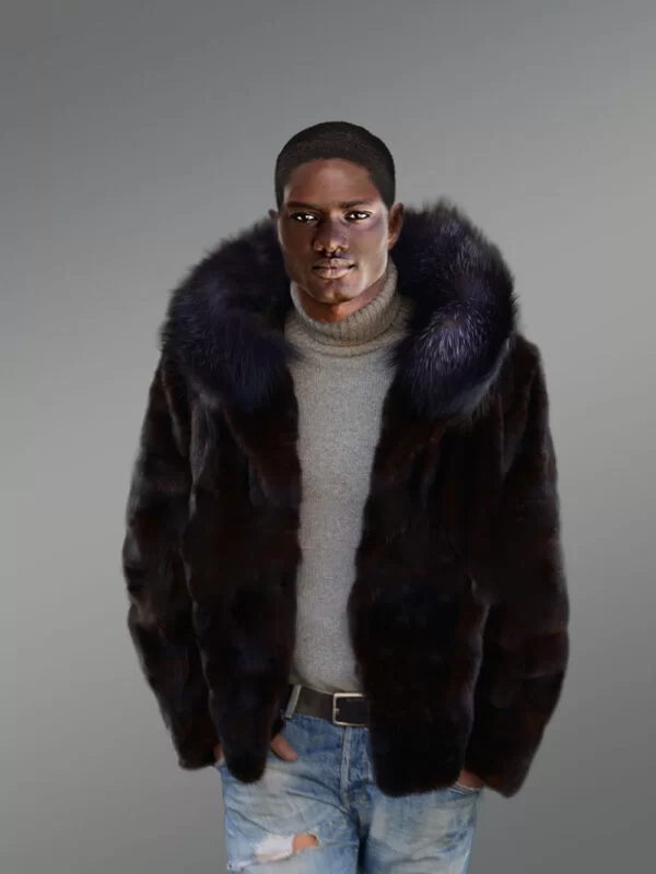 Men's Mink Fur Jacket with Fox Fur - Image 2