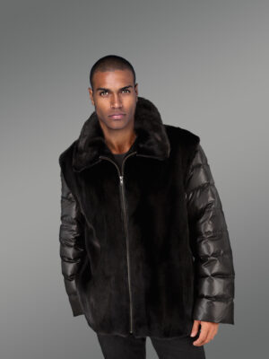 Men’s Mink Jacket with Quilted Sleeves and Mink Vest