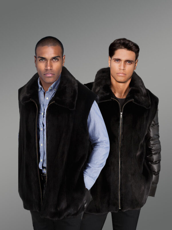Men’s Mink Jacket with Quilted Sleeves and Mink Vest - Image 5
