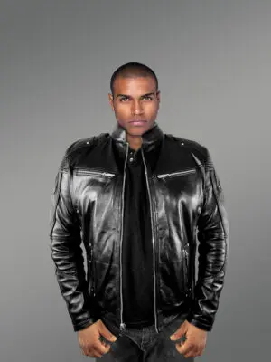 Mens Moto Leather Jacket in Black